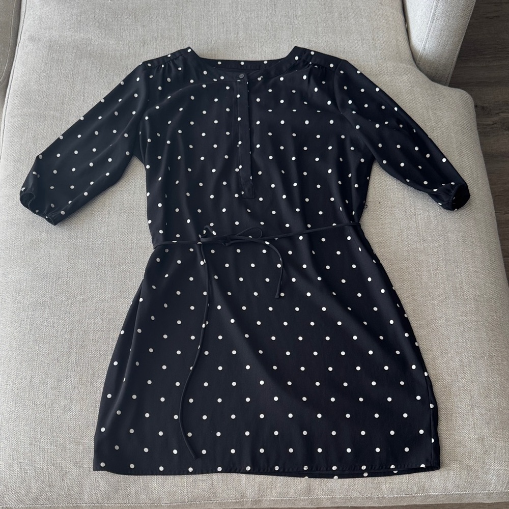 LOFT Black Polka Dot Belted Women's Dress